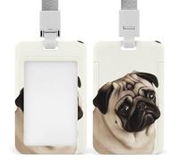 Id Badge Holder Vertical Waterproof Pug Dog Id Card Protector with Breakaway Lanyard Clear Card Holders Cute Name Tag Holder for Nurse Medical Teacher Office Gifts