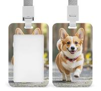 Id Badge Holder Vertical Waterproof Running Corgi Id Card Protector with Breakaway Lanyard Clear Card Holders Cute Name Tag Holder for Nurse Medical Teacher Office Gifts
