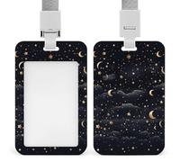 Id Badge Holder Vertical Waterproof Stars and Moon on Dark Id Card Protector with Breakaway Lanyard Clear Card Holders Cute Name Tag Holder for Nurse Medical Teacher Office Gifts