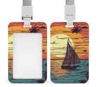 Id Badge Holder Vertical Waterproof Sunset and Sailboat Id Card Protector with Breakaway Lanyard Clear Card Holders Cute Name Tag Holder for Nurse Medical Teacher Office Gifts