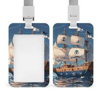 ID Badge Holder Waterproof Detachable ID Card Holder Nautical Sailing Pirate Theme Badge Holders Name Tag Holder for Women Men Work Office Doctor Nurse