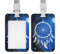 ID Badge Holder White Fantasy Dream Catcher Vertical Badge Reel Clip with Lanyard Durable Card Protector for Office, Nurses, Employees, Secure Reel Keychain for Access Passes, Work Cards