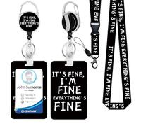 Id Badge Holder with Breakaway Lanyard,Positive Badge Holder with Reel Retractable Detachable Name Card Tag Vertical ID Protector Badge Reel for Nurse Doctor Office Employees Women (EVERYTHING'S FINE)