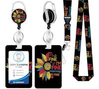 Id Badge Holder with Breakaway Lanyard, Positive Badge Holder with Reel Retractable Detachable Name Card Tag Vertical ID Protector Badge Reel for Nurse Doctor Office Employees Women（Sunflower）