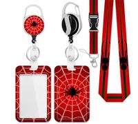 ID Badge Holder with Breakaway Lanyard, Red Spider Web ID Badges Holder Cute Lanyard and Aesthetic Keychain Holiday Christmas Gifts for Women Men Mon Boys Girls