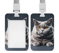 ID Badge Holder with Breakaway Lanyard - Retractable Badge Reels A Gray Cat is Lying Vertical Card Name Tag for Nurses, Teachers, Doctors - ID Cards Holder Fits Credit/Id Cards (4.3x2.7in)