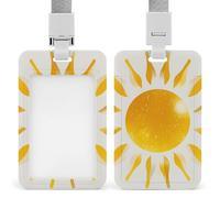 ID Badge Holder with Breakaway Lanyard - Retractable Badge Reels Abstract Art Golden Sunlight Vertical Card Name Tag for Nurses, Teachers, Doctors - ID Cards Holder Fits Credit/Id Cards (4.3x2.7in)