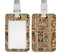 ID Badge Holder with Breakaway Lanyard - Retractable Badge Reels Ancient Egyptian Hieroglyph Vertical Card Name Tag for Nurses, Teachers, Doctors - ID Cards Holder Fits Credit/Id Cards (4.3x2.7in)