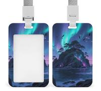 ID Badge Holder with Breakaway Lanyard - Retractable Badge Reels Aurora Island Vertical Card Name Tag for Nurses, Teachers, Doctors - ID Cards Holder Fits Credit/Id Cards (4.3x2.7in)