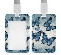 ID Badge Holder with Breakaway Lanyard - Retractable Badge Reels Blue Butterfly Vertical Card Name Tag for Nurses, Teachers, Doctors - ID Cards Holder Fits Credit/Id Cards (4.3x2.7in)