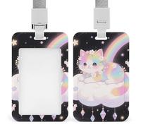 ID Badge Holder with Breakaway Lanyard - Retractable Badge Reels Cat on The Cloud Vertical Card Name Tag for Nurses, Teachers, Doctors - ID Cards Holder Fits Credit/Id Cards (4.3x2.7in)
