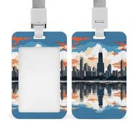 ID Badge Holder with Breakaway Lanyard - Retractable Badge Reels Chicago Skyline Vertical Card Name Tag for Nurses, Teachers, Doctors - ID Cards Holder Fits Credit/Id Cards (4.3x2.7in)