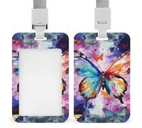 ID Badge Holder with Breakaway Lanyard - Retractable Badge Reels Colorful Butterfly Vertical Card Name Tag for Nurses, Teachers, Doctors - ID Cards Holder Fits Credit/Id Cards (4.3x2.7in)