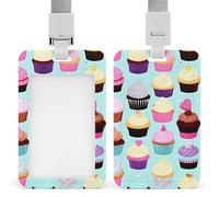 ID Badge Holder with Breakaway Lanyard - Retractable Badge Reels Cupcake Patterns Vertical Card Name Tag for Nurses, Teachers, Doctors - ID Cards Holder Fits Credit/Id Cards (4.3x2.7in)