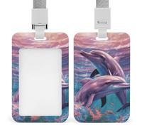 ID Badge Holder with Breakaway Lanyard - Retractable Badge Reels Dolphins Art Vertical Card Name Tag for Nurses, Teachers, Doctors - ID Cards Holder Fits Credit/Id Cards (4.3x2.7in)