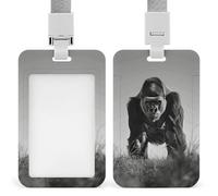 ID Badge Holder with Breakaway Lanyard - Retractable Badge Reels Gorilla in The Grass Vertical Card Name Tag for Nurses, Teachers, Doctors - ID Cards Holder Fits Credit/Id Cards (4.3x2.7in)