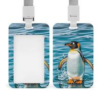 ID Badge Holder with Breakaway Lanyard - Retractable Badge Reels Happy Penguin in The Water Vertical Card Name Tag for Nurses, Teachers, Doctors - ID Cards Holder Fits Credit/Id Cards (4.3x2.7in)