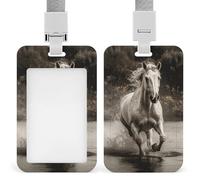 ID Badge Holder with Breakaway Lanyard - Retractable Badge Reels Horse Running by The Water Vertical Card Name Tag for Nurses, Teachers, Doctors - ID Cards Holder Fits Credit/Id Cards (4.3x2.7in)