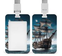 ID Badge Holder with Breakaway Lanyard - Retractable Badge Reels Pirate Ship Vertical Card Name Tag for Nurses, Teachers, Doctors - ID Cards Holder Fits Credit/Id Cards (4.3x2.7in)