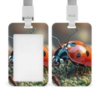ID Badge Holder with Breakaway Lanyard - Retractable Badge Reels Red Ladybug Vertical Card Name Tag for Nurses, Teachers, Doctors - ID Cards Holder Fits Credit/Id Cards (4.3x2.7in)
