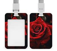 ID Badge Holder with Breakaway Lanyard - Retractable Badge Reels Red Rose Vertical Card Name Tag for Nurses, Teachers, Doctors - ID Cards Holder Fits Credit/Id Cards (4.3x2.7in)
