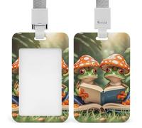 ID Badge Holder with Breakaway Lanyard - Retractable Badge Reels The Frog Family is Reading Vertical Card Name Tag for Nurses, Teachers, Doctors - ID Cards Holder Fits Credit/Id Cards (4.3x2.7in)