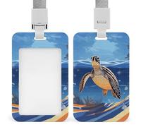 ID Badge Holder with Breakaway Lanyard - Retractable Badge Reels Turtle on The Beach Vertical Card Name Tag for Nurses, Teachers, Doctors - ID Cards Holder Fits Credit/Id Cards (4.3x2.7in)