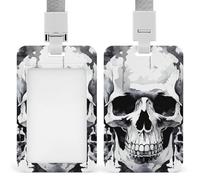 ID Badge Holder with Breakaway Lanyard - Retractable Badge Reels White and Gray Skull Graphics Vertical Card Name Tag for Nurses, Teachers, Doctors - ID Cards Holder Fits Credit/Id Cards (4.3x2.7in)