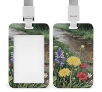 ID Badge Holder with Breakaway Lanyard - Retractable Badge Reels Wildflowers Daisy Vertical Card Name Tag for Nurses, Teachers, Doctors - ID Cards Holder Fits Credit/Id Cards (4.3x2.7in)