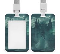 ID Badge Holder with Breakaway Lanyard, Vertical Plastic ID Name Tag, Ghost in The Castle Badge Holder for Office, Nurse, Teacher