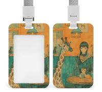 ID Badge Holder with Breakaway Lanyard, Vertical Plastic ID Name Tag, Giraffe and Cat Badge Holder for Office, Nurse, Teacher