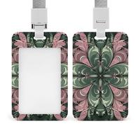 ID Badge Holder with Breakaway Lanyard, Vertical Plastic ID Name Tag, Green Abstract Pattern Badge Holder for Office, Nurse, Teacher