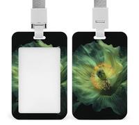 ID Badge Holder with Breakaway Lanyard, Vertical Plastic ID Name Tag, Green Poppy in The Dark Badge Holder for Office, Nurse, Teacher