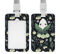 ID Badge Holder with Breakaway Lanyard, Vertical Plastic ID Name Tag, Lily of The Valley Pattern Badge Holder for Office, Nurse, Teacher