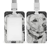 ID Badge Holder with Breakaway Lanyard, Vertical Plastic ID Name Tag, Line Drawing Dog Badge Holder for Office, Nurse, Teacher