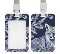ID Badge Holder with Breakaway Lanyard, Vertical Plastic ID Name Tag, Pinecone Print Fox Badge Holder for Office, Nurse, Teacher
