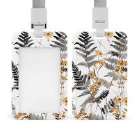 ID Badge Holder with Breakaway Lanyard, Vertical Plastic ID Name Tag, Retro Dried Flowers Badge Holder for Office, Nurse, Teacher