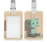 ID Badge Holder with Breakaway Lanyard, Vertical Plastic ID Name Tag, Robot in The Corner Badge Holder for Office, Nurse, Teacher