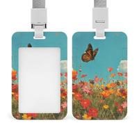 ID Badge Holder with Breakaway Lanyard, Vertical Plastic ID Name Tag, Unique Scenery Images Badge Holder for Office, Nurse, Teacher