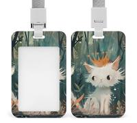 ID Badge Holder with Breakaway Lanyard, Vertical Plastic ID Name Tag, White Cat and Crown Badge Holder for Office, Nurse, Teacher