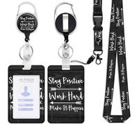 ID Badge Holder with Detachable Lanyard, Retractable Badge Reel, Removable ID Tag Clip, Neck Lanyard (Stay Positive)