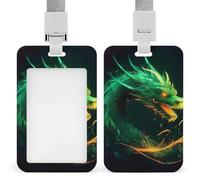 ID Badge Holder with Lanyard and Retractable Badge Reel Clip, Green Dragon Card Name Tag Lanyard Vertical ID Protector Bage Clips for Women Nurse Doctor Teacher