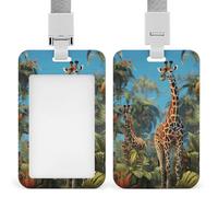 ID Badge Holder with Lanyard and Retractable Badge Reel Clip, Jungle Giraffe Card Name Tag Lanyard Vertical ID Protector Bage Clips for Women Nurse Doctor Teacher