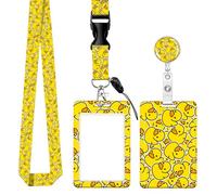 ID Badge Holder with Lanyard and Retractable Reel Clip Fashionable Card Name Tag Protector for Nurses, Doctors, Teachers and Students Soft Fiber, Metal Clip, Sturdy Buckle(Cartoon Rubber Duck)