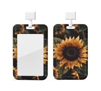 ID Badge Holder with Lanyard Brown Leaves Sunflower Printed ID Badge Holder Case Nurse Doctor Office Name Credit Card Pocket