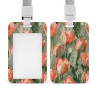 ID Badge Holder with Lanyard Coral Red and Green Name Tag Holder with Clear Window Waterproof ID Card Holder for Protector Cover Case for Office