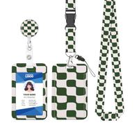 ID Badge Holder with Lanyard, Fashionable ID Card Holders with Retractable Lanyards, Soft Fiber Metal Clip Sturdy Buckle for Key Wallet, Work Nurse Teacher (Olive White Retro Checker)