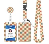 ID Badge Holder with Lanyard, Fashionable ID Card Holders with Retractable Lanyards, Soft Fiber Metal Clip Sturdy Buckle for Key Wallet, Work Nurse Teacher (Boho Clay Checker)