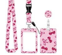 ID Badge Holder with Lanyard,Fashionable Retractable Badge Holders Reels with Lanyards Adjustable, for Women Kids Teacher Nurses Doctor Student(Cute Cherries with Bows)
