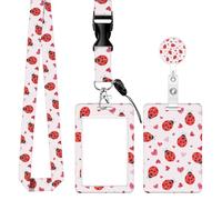 ID Badge Holder with Lanyard,Fashionable Retractable Badge Holders Reels with Lanyards Adjustable, for Women Kids Teacher Nurses Doctor Student(Cute Ladybugs and Hearts)